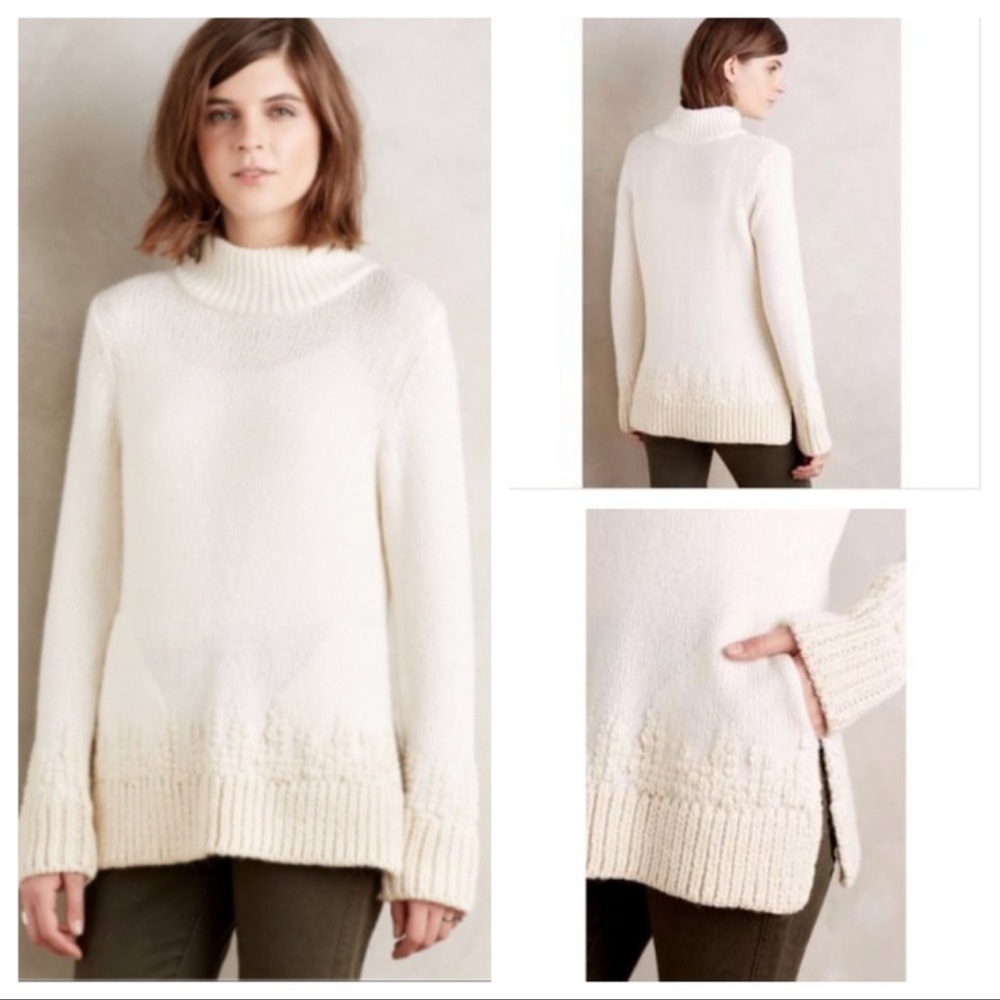 Anthropologie Sleeping On Snow Embroidered Mockneck Pullover Sweater Size XL